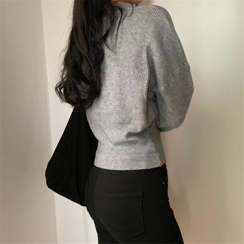 Autumn Loose Sweet Women Girls Warm V-Neck Fashion Female Cross Fresh High Waist Casual Knitted Short Sweaters 210421