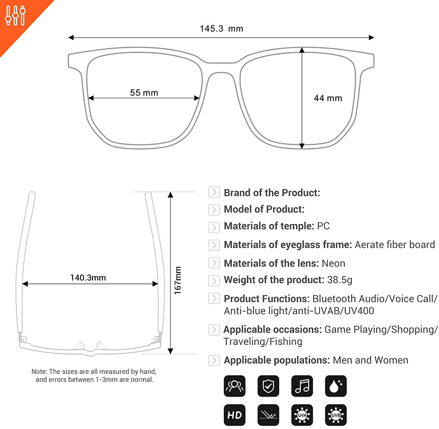 WGP intelligence Bluetooth audio frequency glasses (2nd generation) Open ear speaker glassess