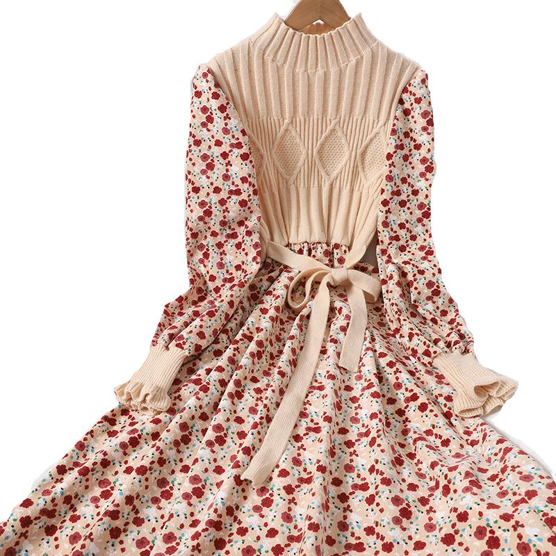 Office Lady Knitted Sweater Pleated Dress Female Casual Long Sleeve Midi Elegant Autumn Winter Bottoming Women 2021 Dresses