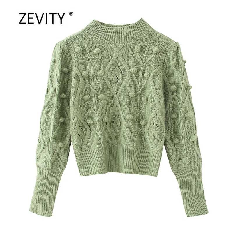 Zevity women fashion solid color ball appliques knitting sweater ladies long sleeve casual sweaters chic pullovers tops S309 211011Z