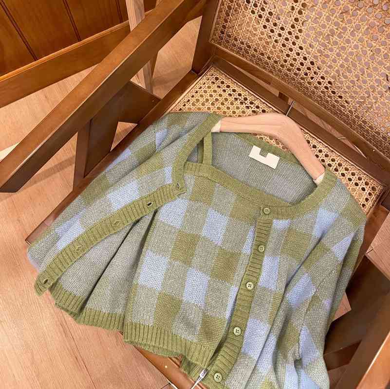 Jumpers O Neck Long Sleeve Contrast Sweater Black White Plaid Cardigan Jacket Sexy Crop Top Retro Japan Style Chic Sweet Fashion 210429