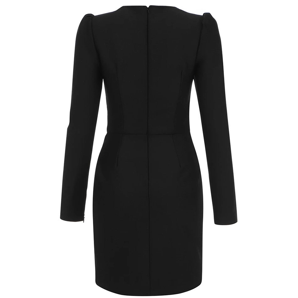 Free Autumn Women's Black Bandage Dress Elegant O-Neck Long Sleeve Irregular Bodycon Club Party es 210524