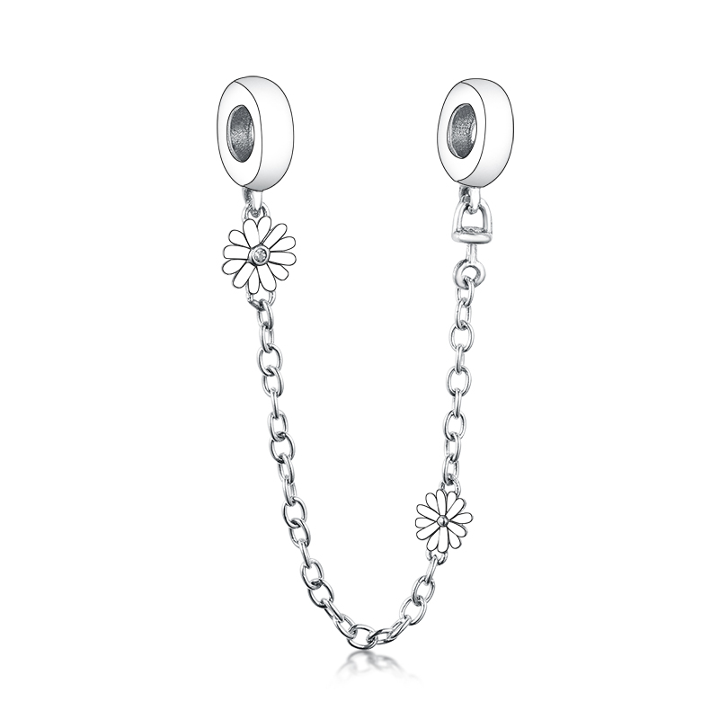 Fit Original Brand Charm Bracelet 925 Sterling Silver Daisy Flower Beads Safety Chain & Clip Lock Fine Jewelry Berloque DIY