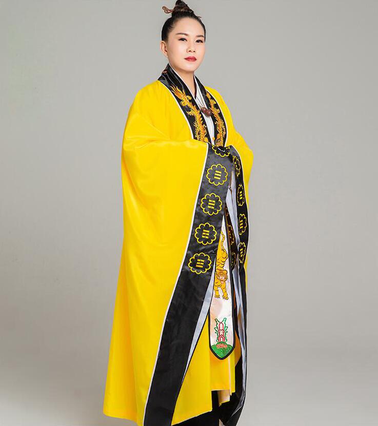 Taoist Red Yellow robe men and women TV Movie Immortal practice clothes dragon Embroidery collar plain face Daoist clothing thin