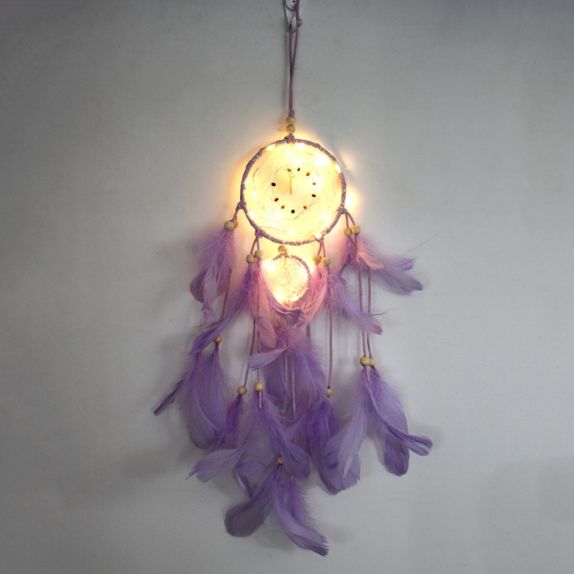 LED Light Dream Catcher Handmade Feathers Car Home Wall Hanging Decoration Ornament Gift Dreamcatcher Wind Chime christmas b