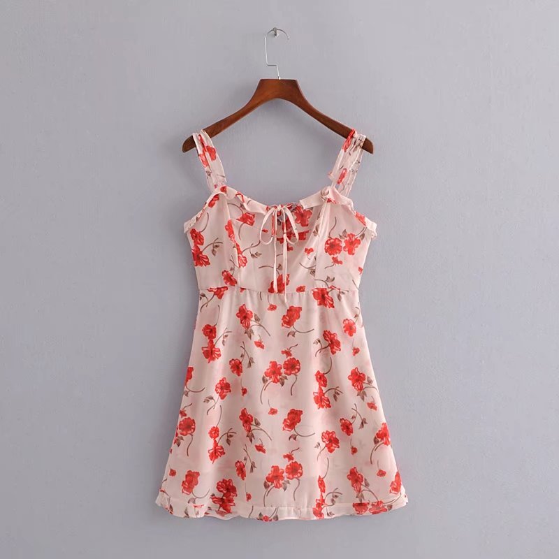 Vintage floral boho yellow dress women summer Sexy ruffles chiffon beach Casual mini vestidos 210521