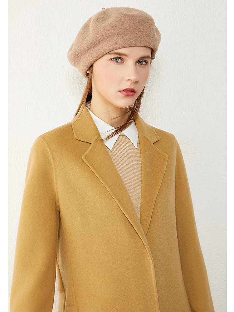 Minimalism Winter Coat Female 100%wool Fashion Solid Lapel Single-breasted Double-sided Woolen 12040651 210527