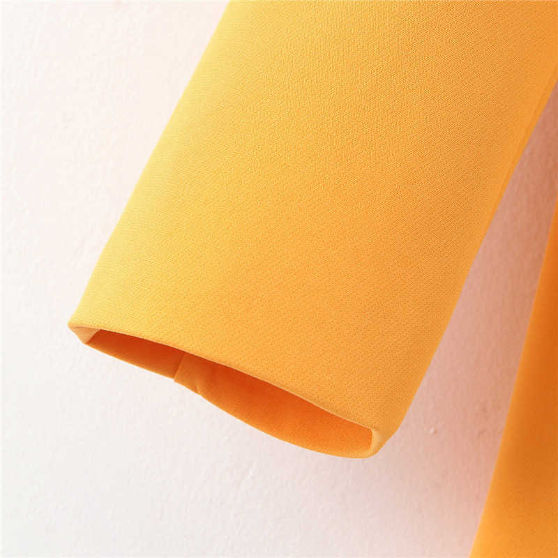 Chic long sleeve women blazer jacket Pocket Single Button office ladies yellow Casual streetwear female outwear tops coat 210930