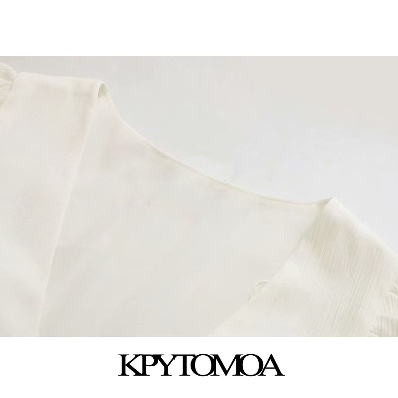 Women Elegant Fashion Solid Pleated Midi Dress V Neck Puff Sleeve Female Dresses Chic Vestidos Mujer 210420