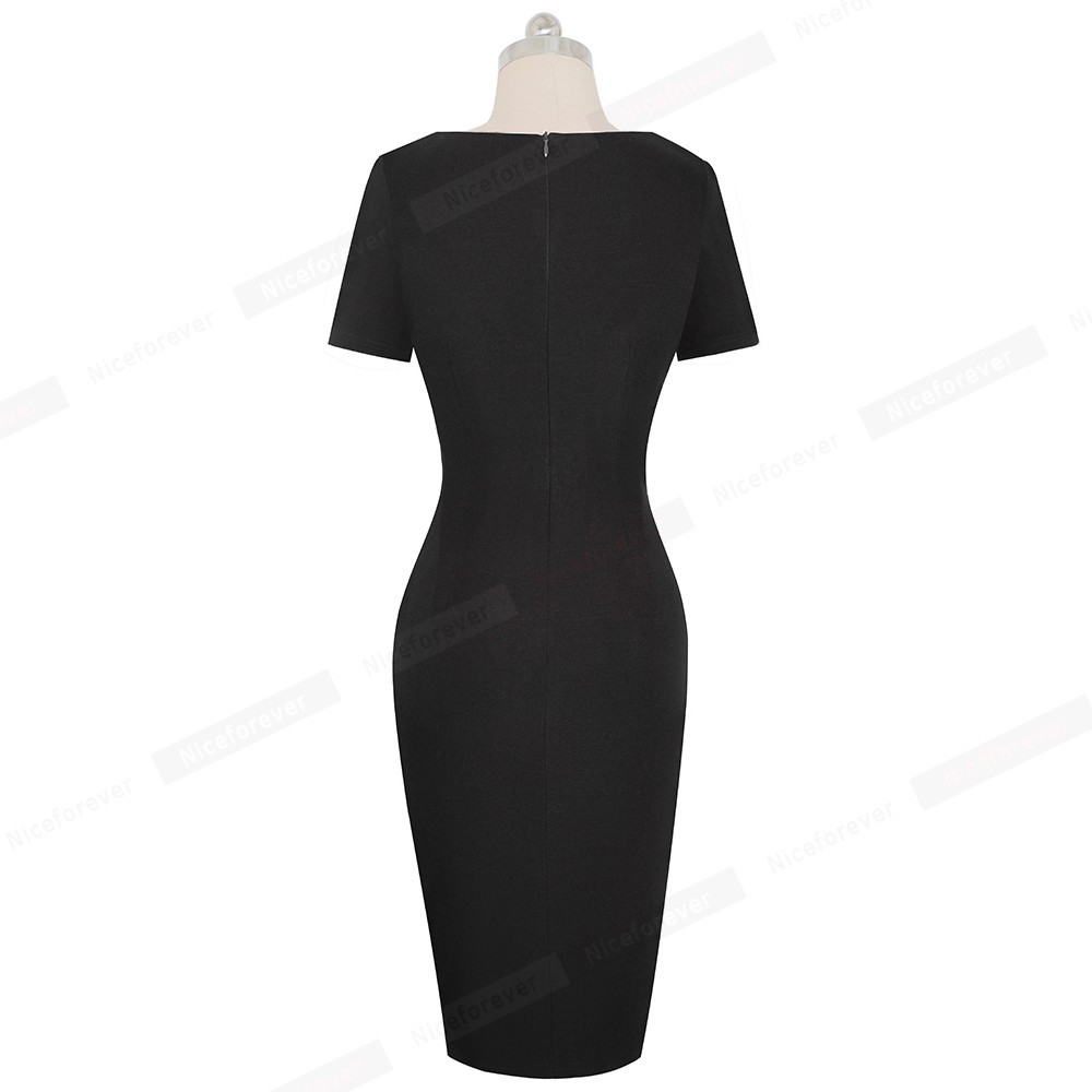 Nice-forever New Spring Elegant Stylish Contrast Color Patchwork Office Work vestidos Business Bodycon Women Dress B571 210409