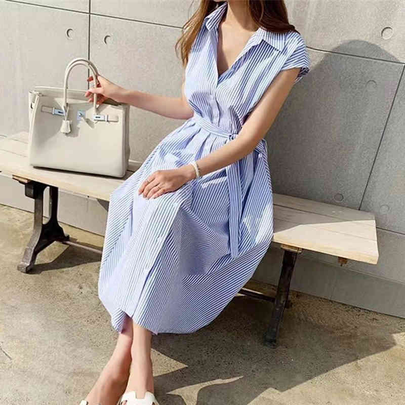 Summer Casual Plus Size Party Dress Sleeveless Women Dresses Loose High Waist Office Long Striped Robe Femme 10389 210518