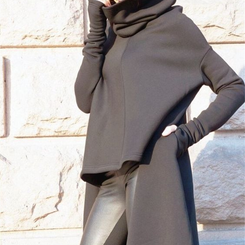 Women Hoodie Cotton s Sweatshirts Pullove Turtleneck Long Sleeve Coat Irregular s Hoodies Autumn Winter 210524