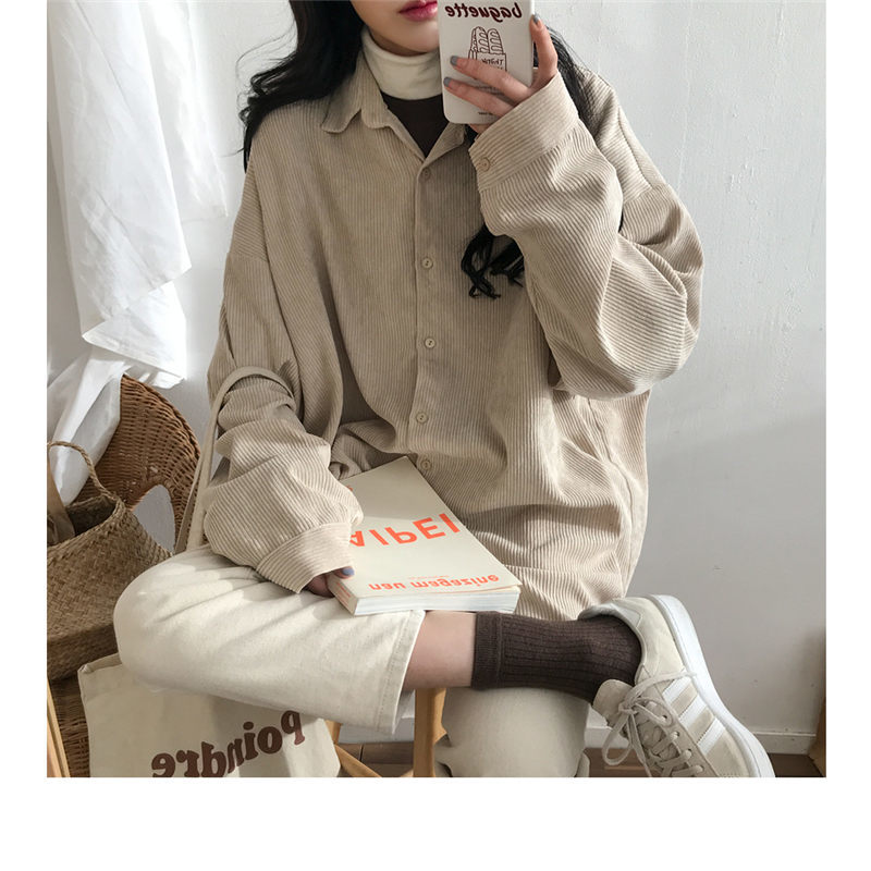 Stylish Warm Texture Corduroy Comfortable Autumn High-Quality Brief Office Lady Chic All-Match Women Fresh Shirts 210421