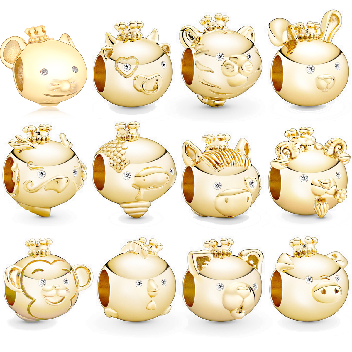 Fit Original Pandora Charm Bracelet Authentic 925 Sterling Silver Gold Animals OX Monkey Dog 12 Zodiac Beads For Making Berloque