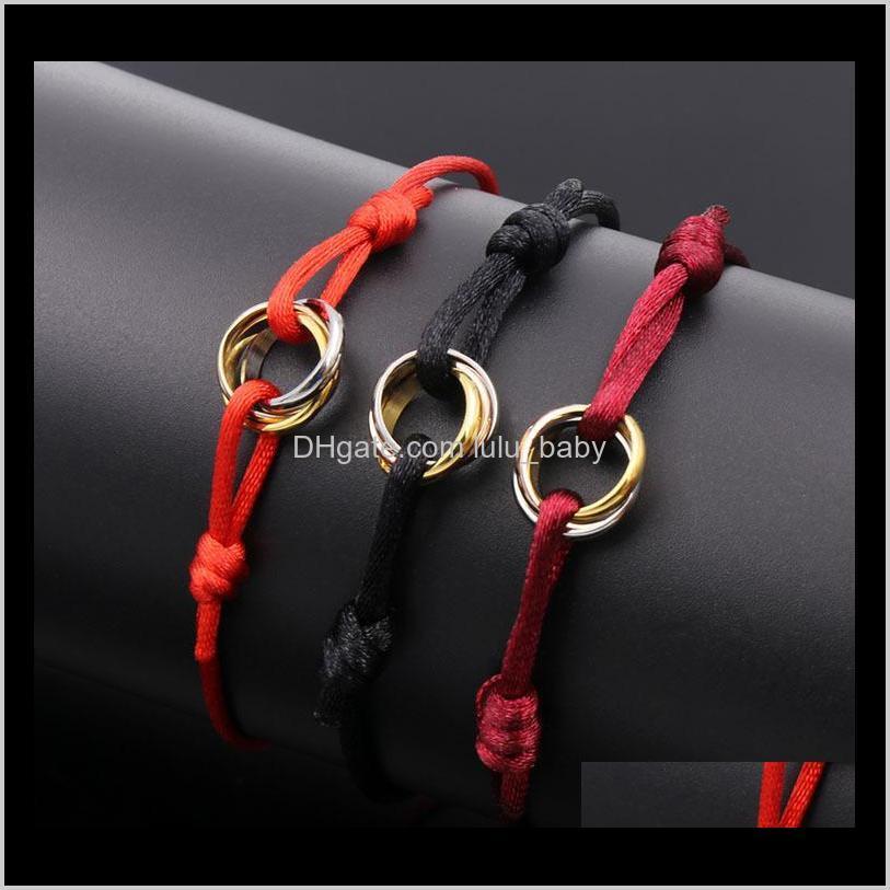 Charm Drop Delivery 2021 316L Stainless Steel Trinity Ring String Bracelet Three Rings Hand Strap Couple Bracelets For Men Women Fashion Famo