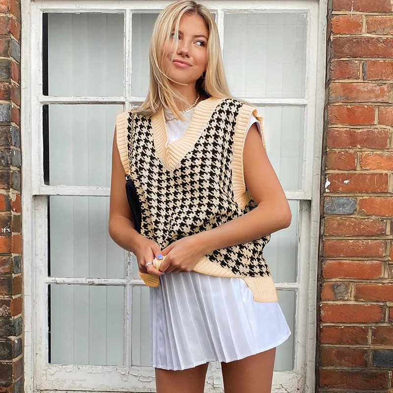 Women's Sleeveless Sweater Female Sweaters for Women Vest Spring Clothing Vintage Clothes Knitting Woman Tops 210819