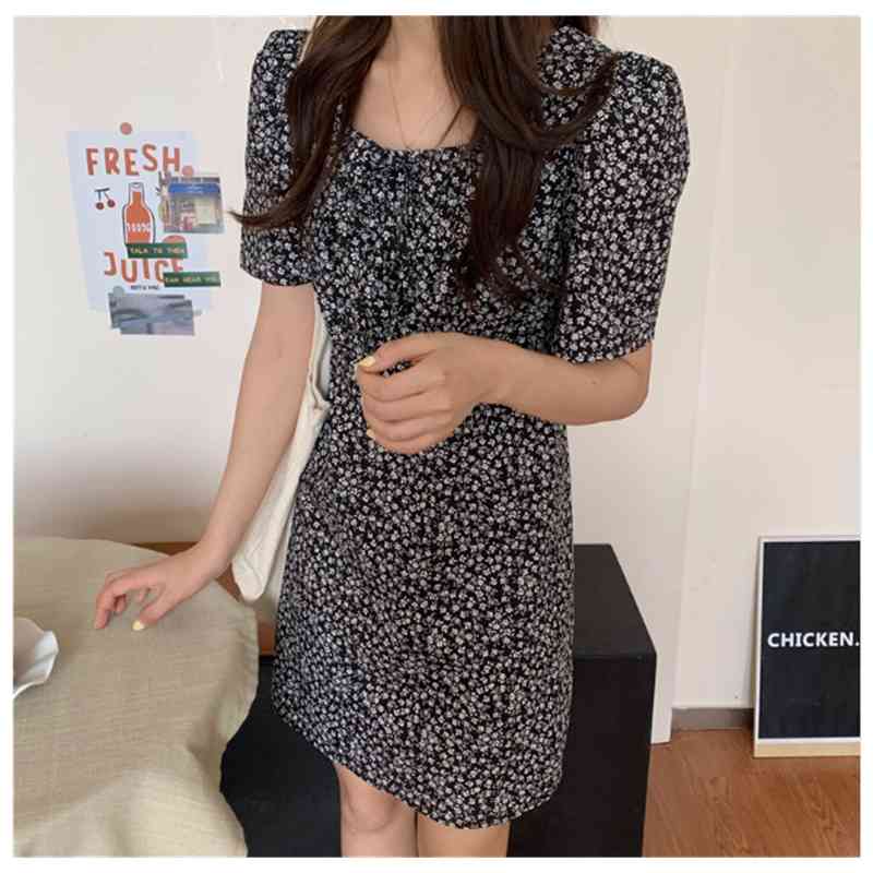 Plus Size Summer Girls Party Print Female Vintage Dress Black Oversize Short Sleeve Women Dresses Robe Vestido 210417Z