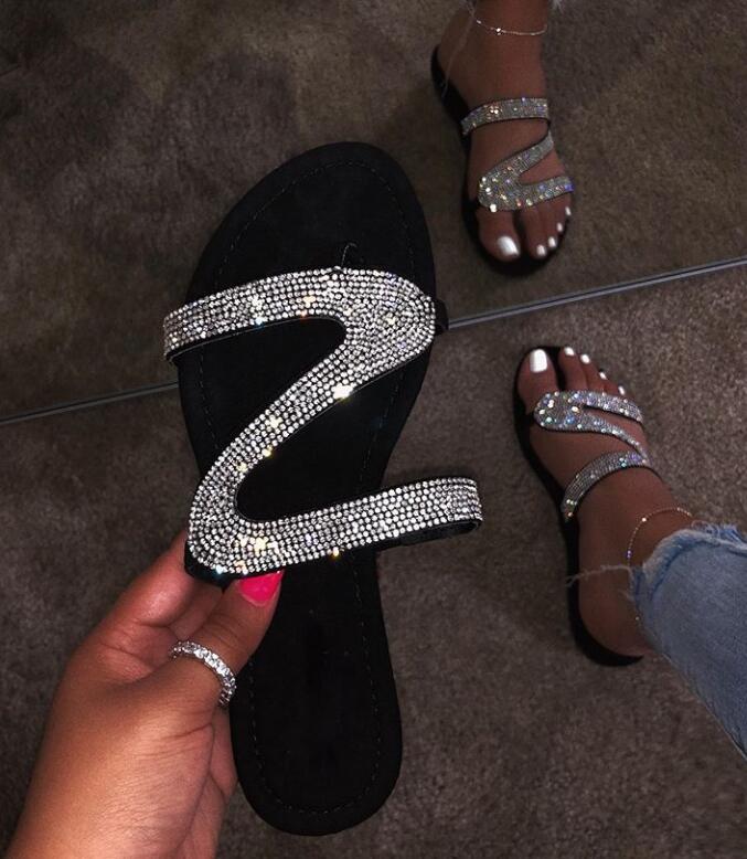 Slippers Women Bling Crystal Flats Ladies Flip Flops Woman Solid PU Leather Slip-on Beach Sandals Female Casual Slingback, Black
Slippers Women Bling Crystal Flats Ladies Flip Flops Woman Solid PU Leather Slip-on Beach Sandals Female Casual Slingback, Black