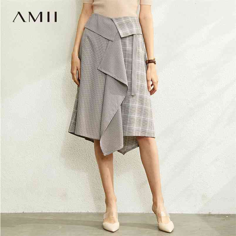 Irregular Plaid Paneled Skirt Women Spring Fashion High Waist Female Casual 12070048 210527