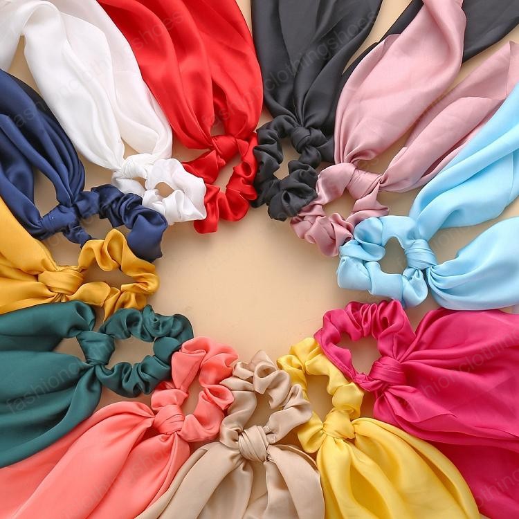Hair Bands Accessories Vintage Satin Scrunchies Bow Hairband Ties ribbon Scrunchie Ponytail Holder Rubber Rope Decoration