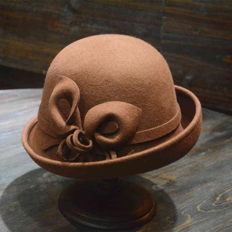 Huaqiao Autumn and Winter Calla Lily Wool Flower Dome Curled Edge Woolen Hat Women's Felt