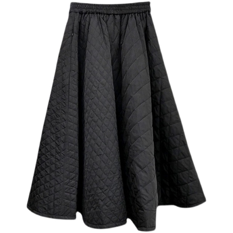 Korea Autumn Winter Women Skirt Elastic High Waist Rhombic Woven Quilted Cotton Solid Color A-Line Elegant Female 211119
