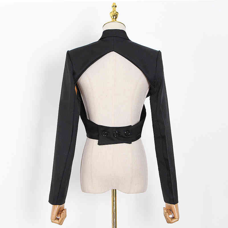 Sexy Black Cross Blazer For Women V Neck Long Sleeve Backless Short Tops Female Autumn Fashion Clothing 210524