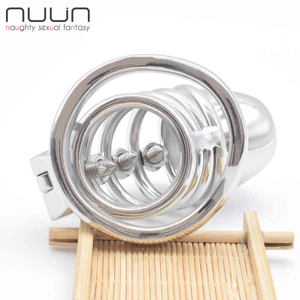 NUUN Male Chastity Device Bolted CBT Cock Cage with Spikes Stimulate Denial Penis Rings BDSM Bondage Kink Sissy Sex Toys for Men 210408