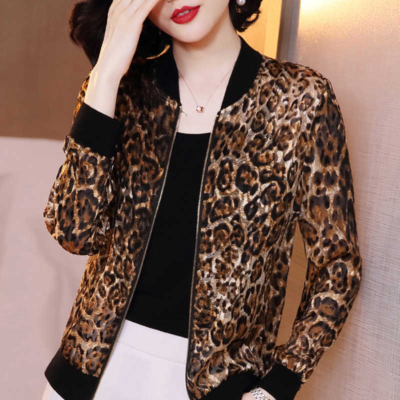 Womens Jackets And Coats Long Sleeve Woman Jacket Zipper Cardigan Jacket Women Leopard Chiffon Women Jacket Jackets D383 210602