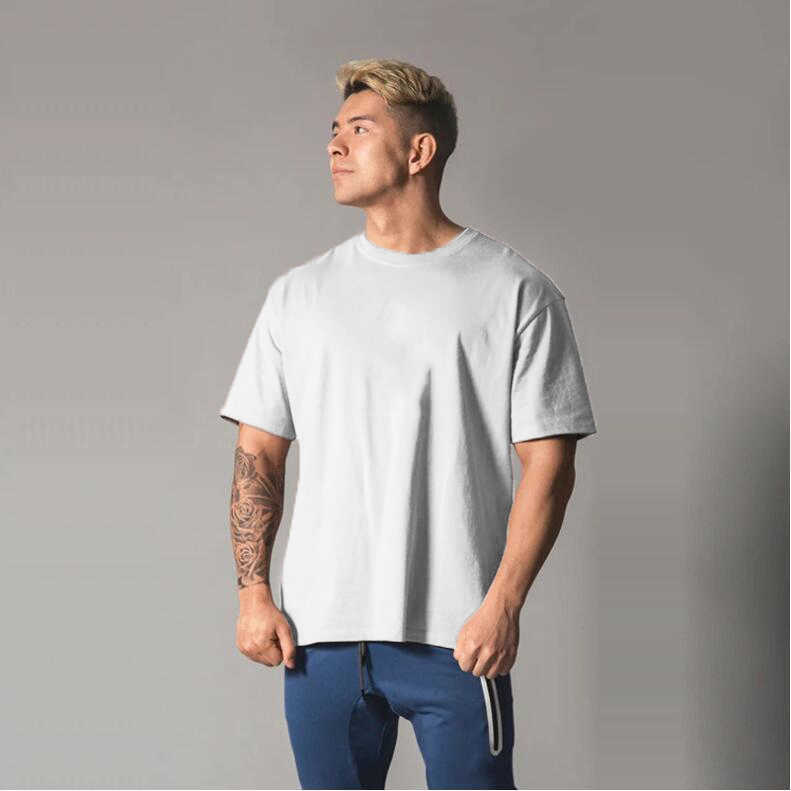 Men's Oversized T shirt Solid Color Gym Clothing Bodybuilding Fitness Loose Sportswear T-shirt Streetwear Hip-Hop Tshirt 210629