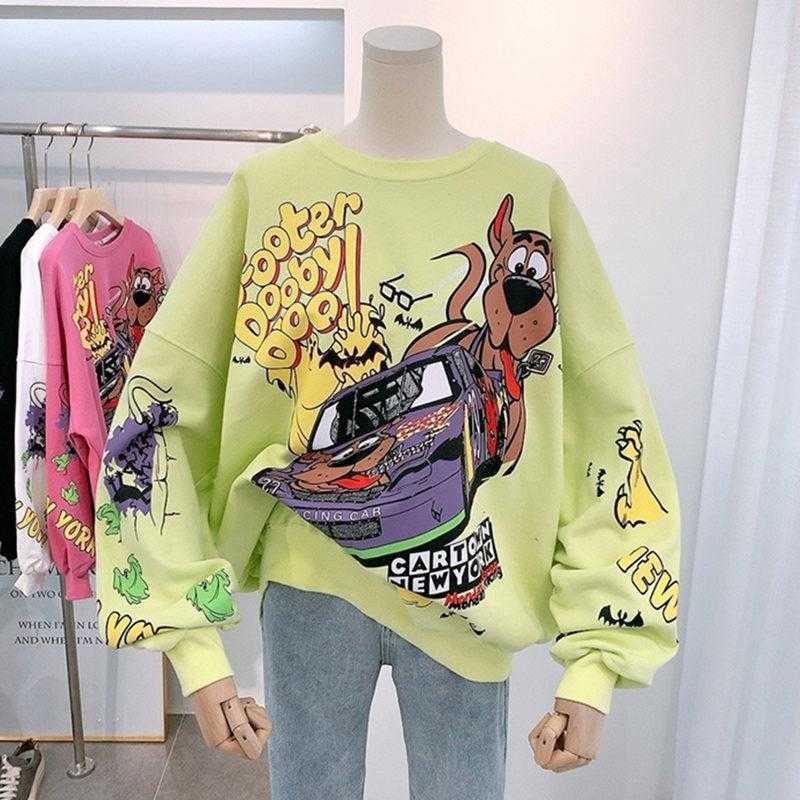 Fall Cartoon Hoodies Women Tops Thin Type Jumper Hoodie Autumn Winter Korea Fashion Laziness-Style Girl Sweatshirt 211019