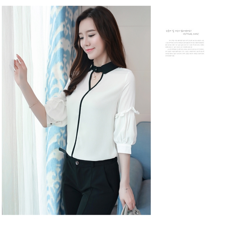 Summer Office Lady Fashion Women Blouses Shirts Chiffon Lantern Long Sleeve Solid Female Clothing Blusas 0485 30 210506