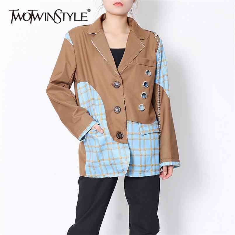 Casual Patchwork Chain Blazer For Women Notched Long Sleeve Print Plaid Hit Color Blazers Female Fashion 210524, Darkbrown
Casual Patchwork Chain Blazer For Women Notched Long Sleeve Print Plaid Hit Color Blazers Female Fashion 210524, Darkbrown