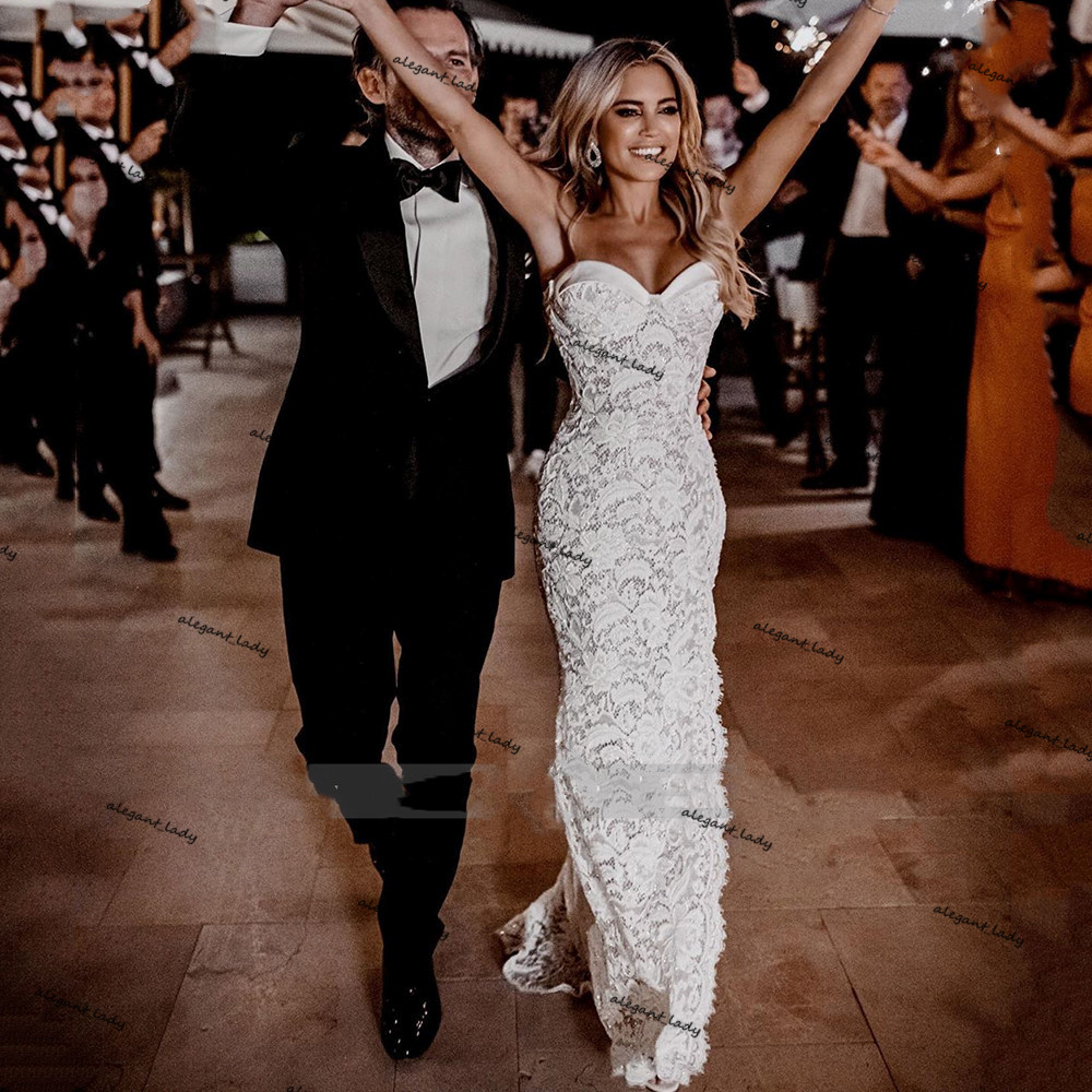 Sweetheart Mermaid Wedding Dresses with Detachable Train 2021 Lace Stain Sexy Slit Country Beach Outdoor Bride Dress robes de mariage