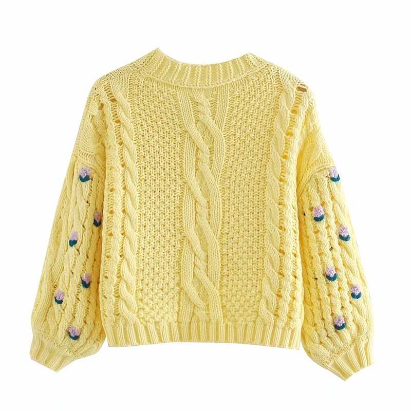 vintage embroidery women knit cardigan summer yellow fashion ladies shirts casual button short knitwears girls chic 210430