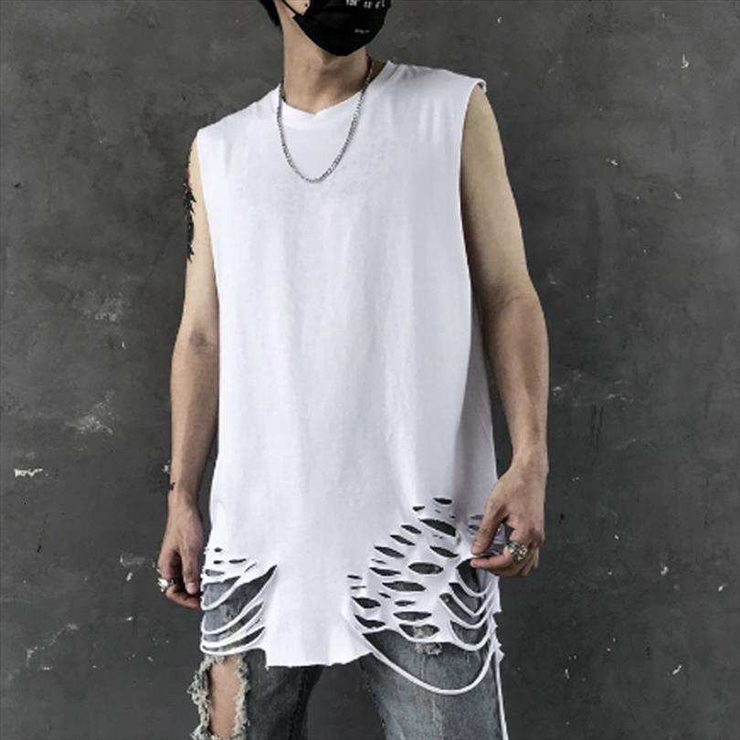 men summer ripped hole vintage punk tank street hip hop vest man oversized long sleeveless shirt, White;black
men summer ripped hole vintage punk tank street hip hop vest man oversized long sleeveless shirt, White;black