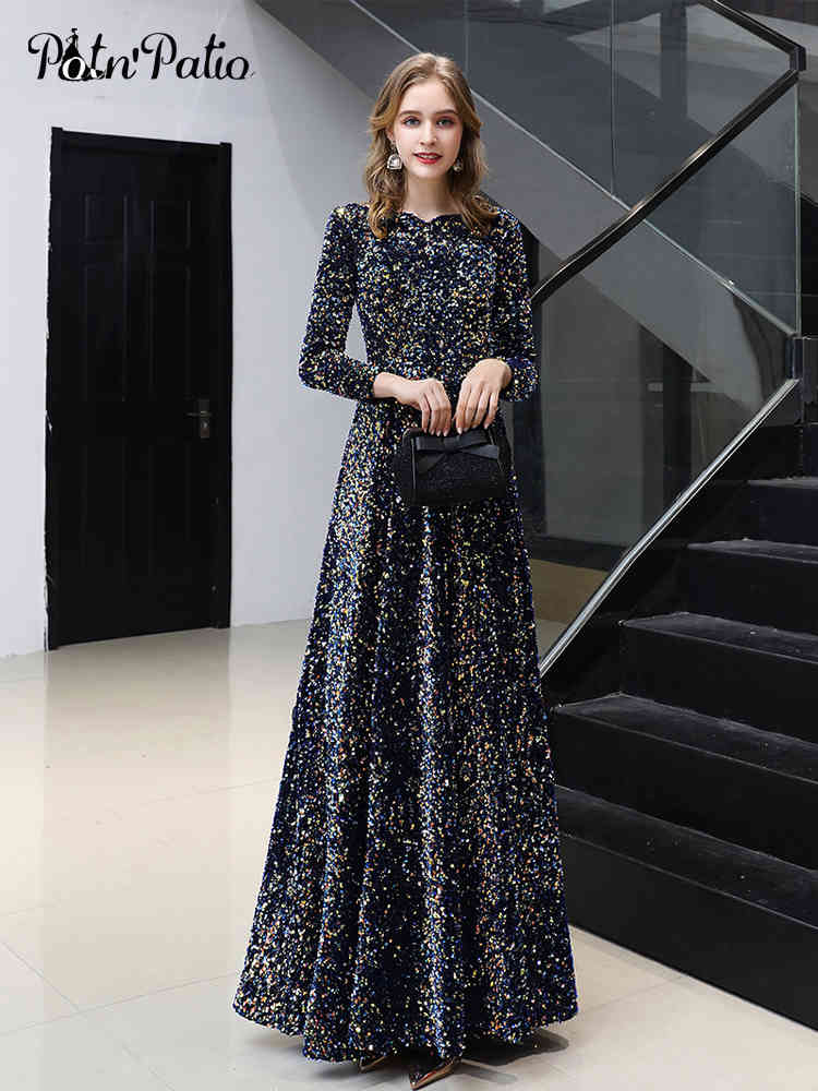 Long Sleeves Prom Dresses New Elegant A-line Floor-length Sequin Women Formal Gowns Plus Size For Evening PartyLJ200808, White;black
Long Sleeves Prom Dresses New Elegant A-line Floor-length Sequin Women Formal Gowns Plus Size For Evening PartyLJ200808, White;black