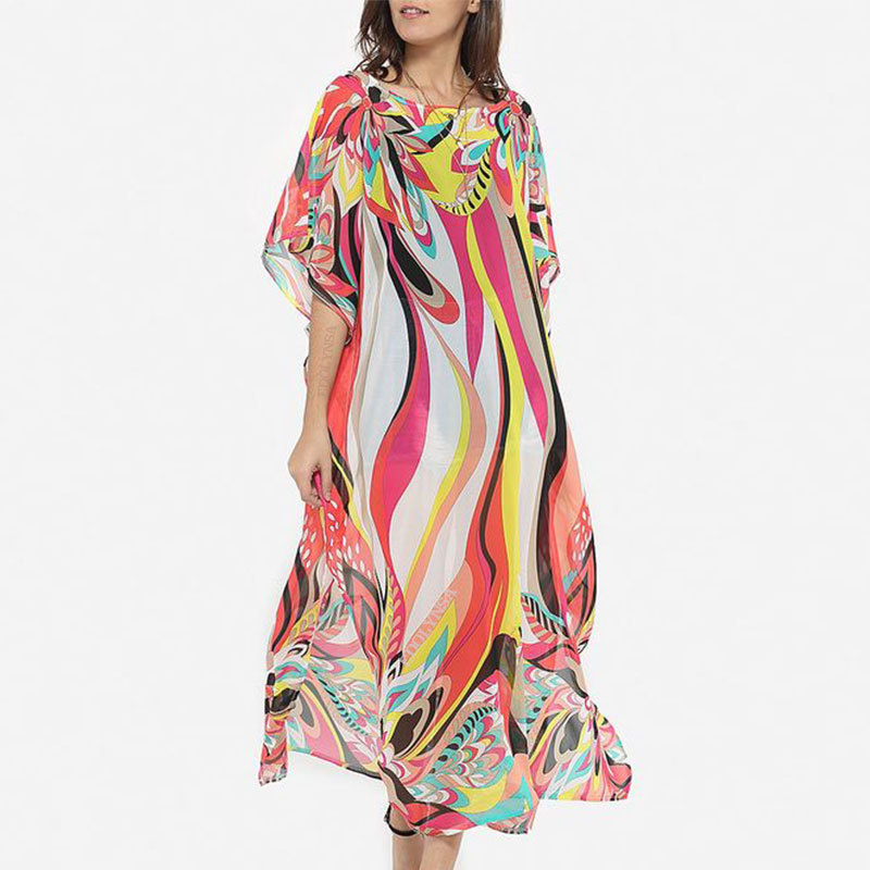Beach Dress Kaftan Pareo Sarongs Sexy Cover-Up Chiffon Bikini Swimwear Tunic Swimsuit Bathing Suit Cover Ups Robe De Plage #Q97 210420