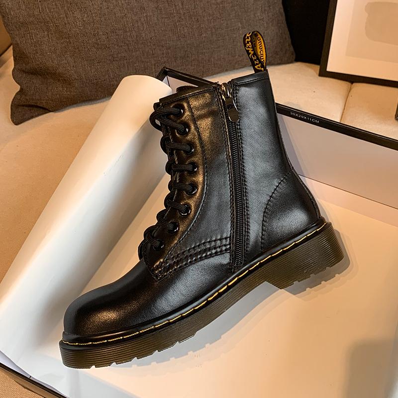 Boots Web Celebrity Trend British With Thick Soles Motorcycle Elastic Lace-up For Girls