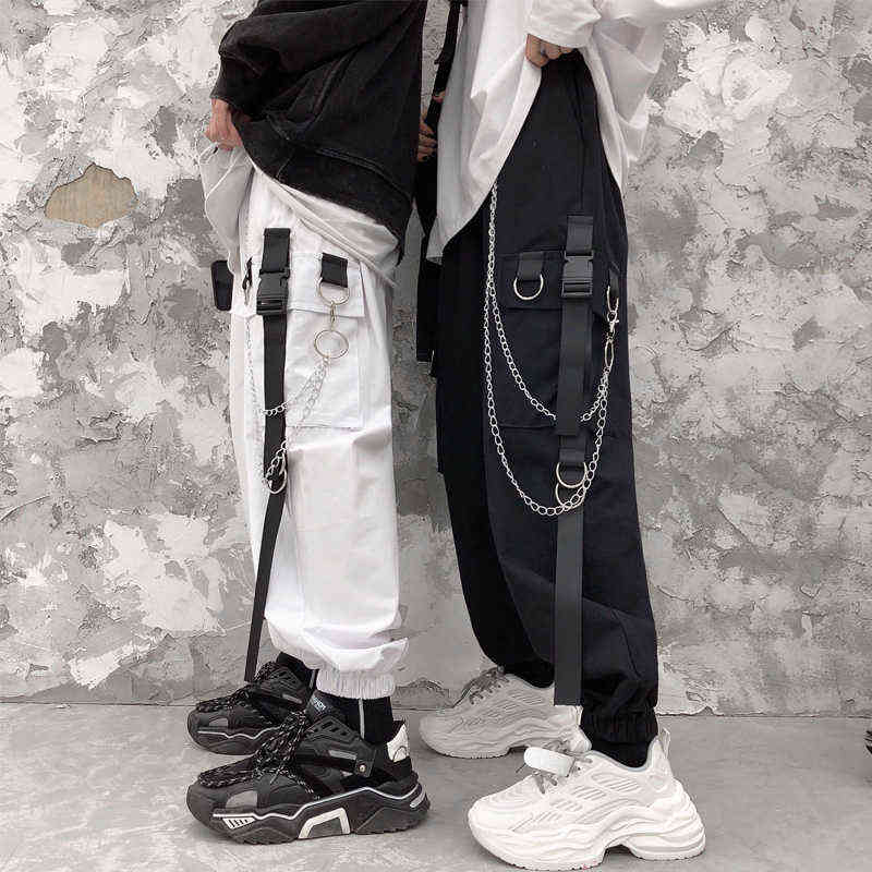 Women Cargo Harem Pants Side Pockets Black White Hip Hop Casual Male Female Joggers Trousers Fashion Streetwear 211115
