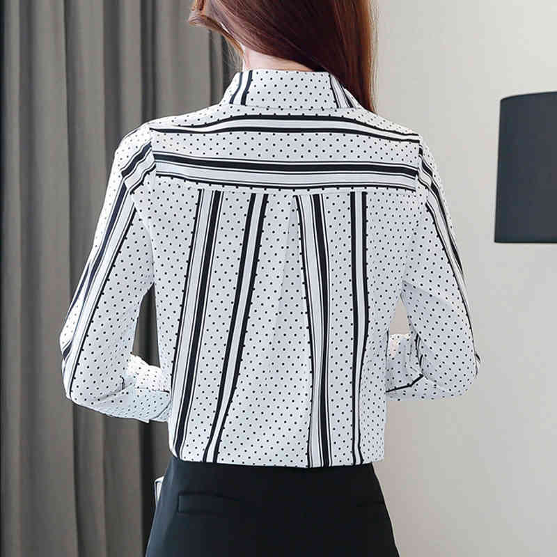 Fashion Black Plus Size Striped Women Blouse Shirt OL Long Sleeve Cardigan Polka Dot Blusas Mujer 6625 50 210506