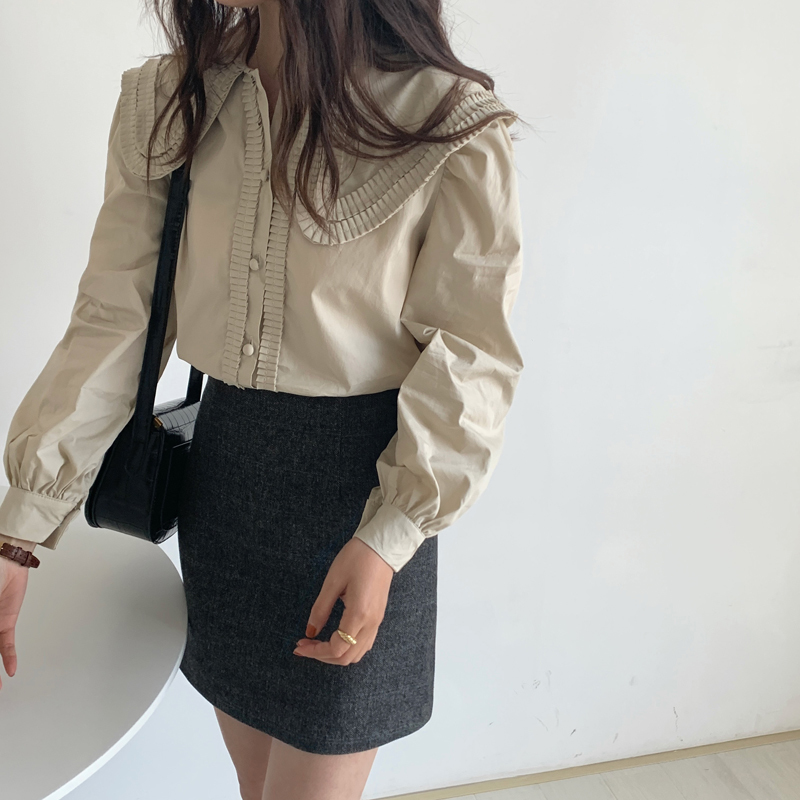 Spring Fashion Vintage Elegant Women Chic Peter Pan Collar Long Sleeve Blouse Work OL Solid Color Blusas Feminino 210519