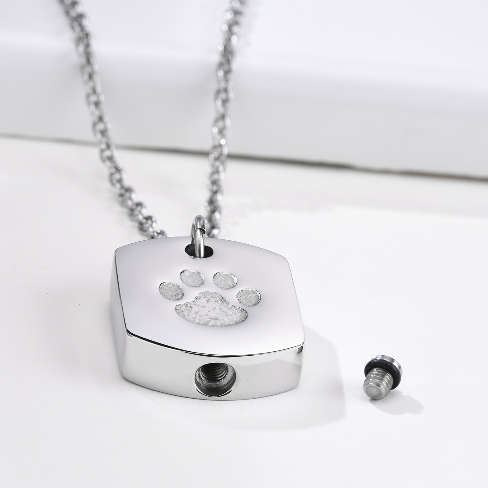 Dog Cremation Urn Necklace in Stainless Steel Dog Paw Pendants Urn Jewelry Urns for Pet Ashes