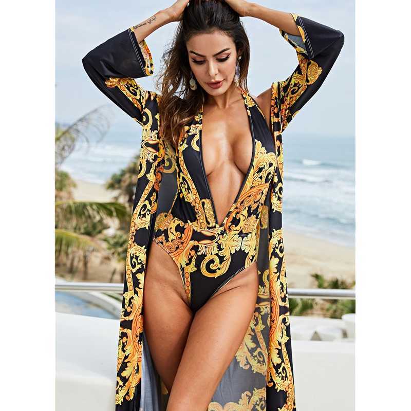 2 Pieces Sets 1 Kimono + 1 Swimsuit Female Bodysuits Swim Suits Summer Women Swimwear Large Size High Cut Bathing Suit A412 210630