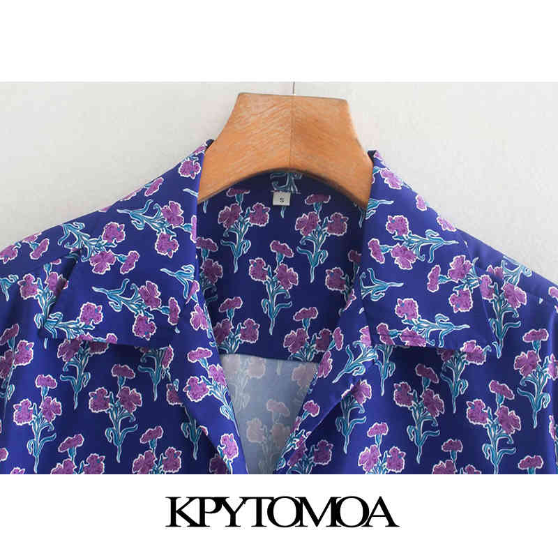 Women Fashion Pockets Floral Print Loose Irregular Blouses Short Sleeve Button-up Female Shirts Chic Tops 210420
