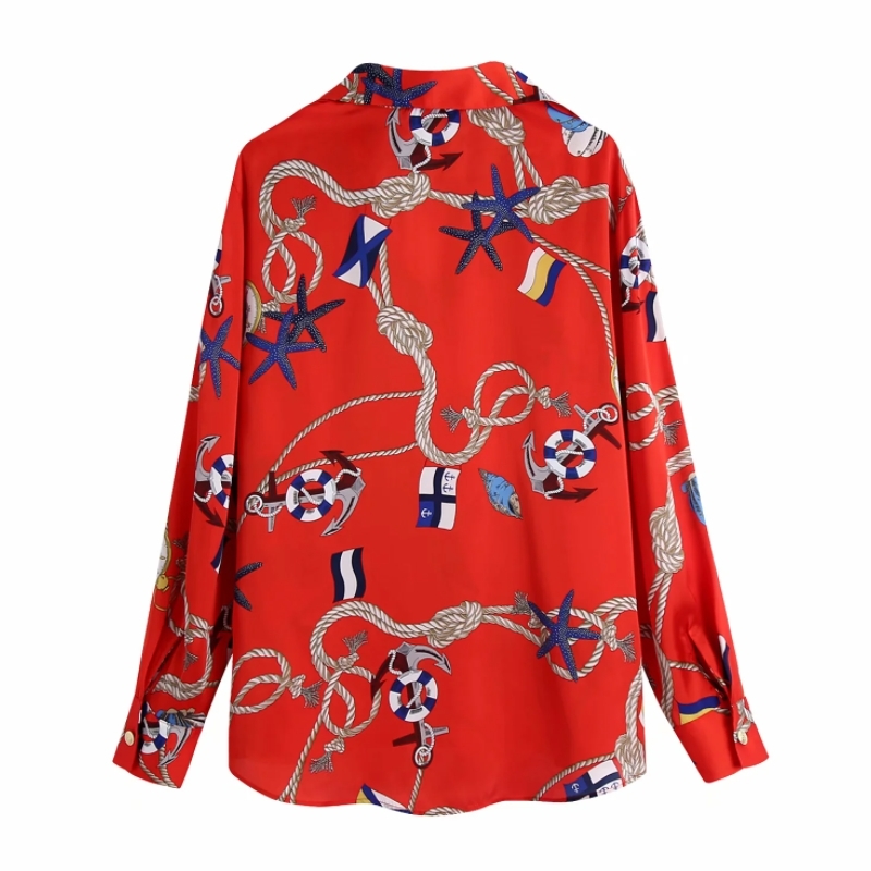 Women Fashion Printing Red Blouse Female V Neck Long Sleeve Shirt Casual Lady Loose Smock Tops Blusas S8752 210430