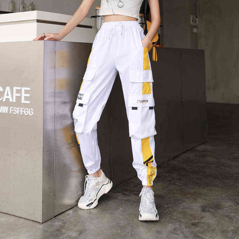 YBYR Women's High Waist Cargo Pants Fashion Sports Loose Harajuku Patchwork BF Elastics Trousers Streetwear 211124