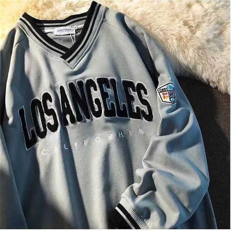 Gray Retro embroidered sweatshirt v-neck plus size harajuku hoodies Korean style loose women and men letter long-sleeved shirt 211019, 222
Gray Retro embroidered sweatshirt v-neck plus size harajuku hoodies Korean style loose women and men letter long-sleeved shirt 211019, 222