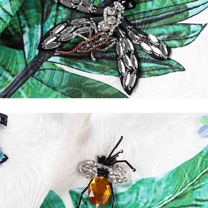 Fashion Runway Summer Coat Women's Long Sleeve Floral Print Crystal Beading Casual Outerwear Overcoat 210522