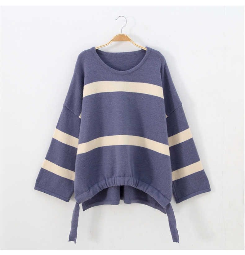 H.SA Women Pullover Sweaters Flare Sleeve Green Knit Pull Jumpers Striped Colorful Knitwear Sweater Fall Korean sueter feminino 210716